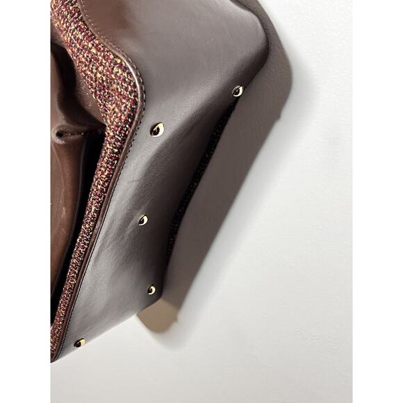 Lancel EUC Brown Tweed Leather Bucket Satchel Bag Handbag Purse - Picture 3 of 7